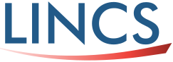 LINCS logo: Blue text that reads LINCS with a white to red gradient line underlining the text