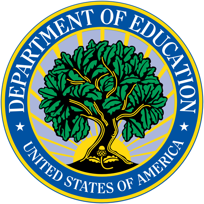 Department of Education Logo: White text that reads, 
